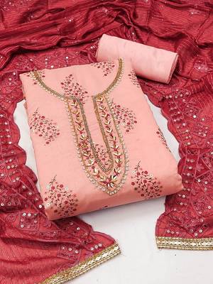 floral printed beads & stones unstitched dress material 1