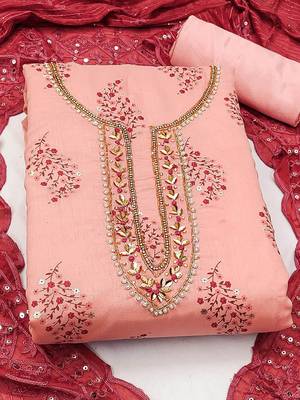 floral printed beads & stones unstitched dress material 2