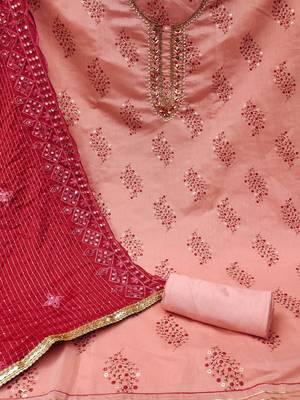 floral printed beads & stones unstitched dress material 3