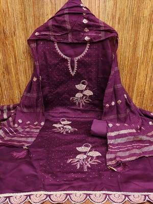 floral embroidered unstitched dress material 2