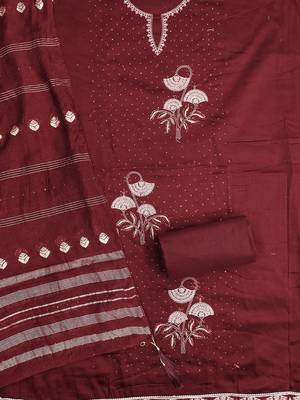 floral embroidered embellished satin cotton unstitched dress material 2