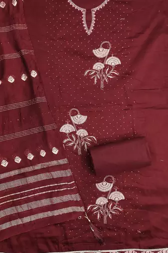 floral embroidered embellished satin cotton unstitched dress material
