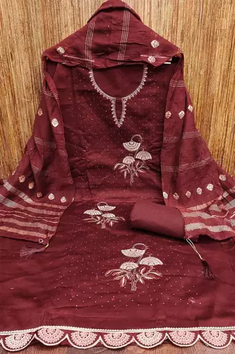 floral embroidered embellished satin cotton unstitched dress material