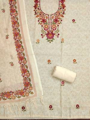 embroidered linen semi-stitched dress material 2