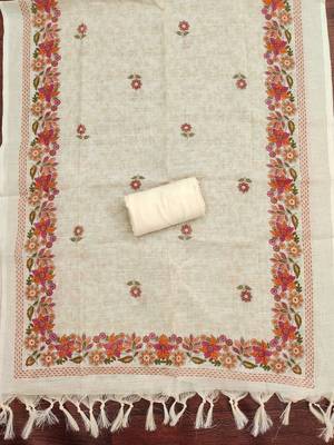 embroidered linen semi-stitched dress material 4