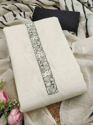 embellished linen semi-stitched dress material 1