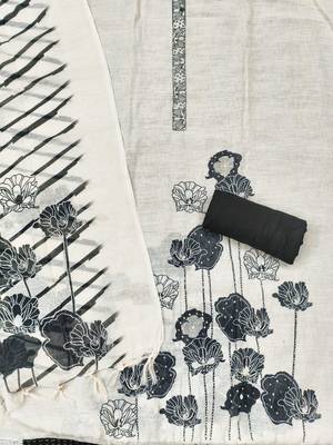 embellished linen semi-stitched dress material 2