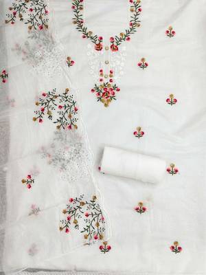 Women Cotton Blend Embroidered Dress Material 4