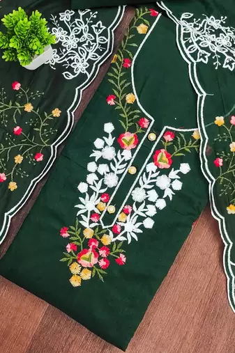 Women Cotton Blend Embroidered Dress Material