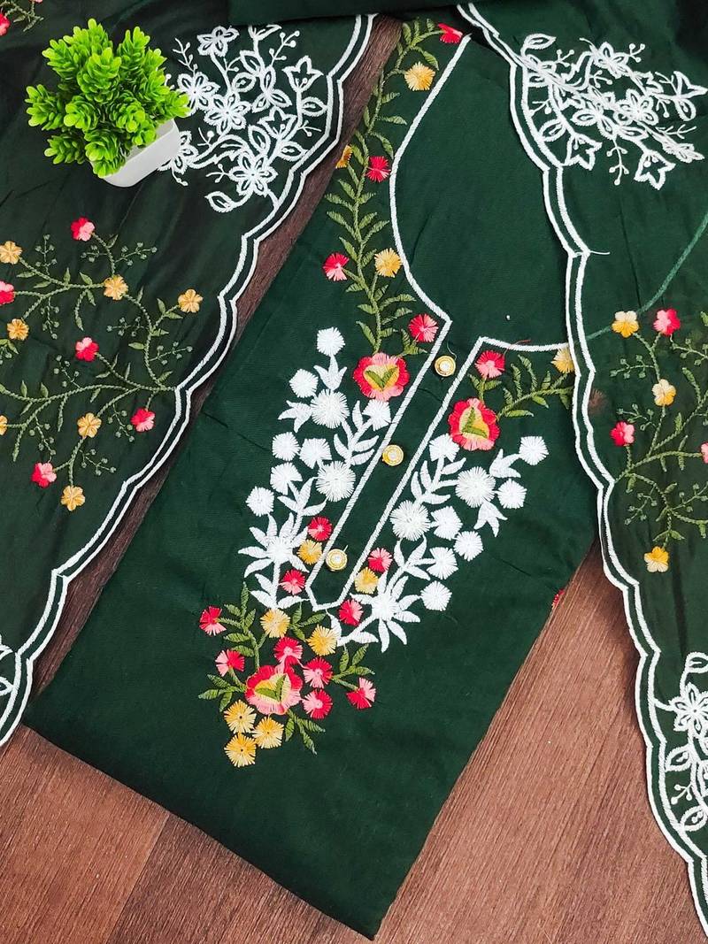 Women Cotton Blend Embroidered Dress Material