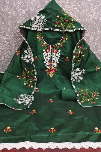 Women Cotton Blend Embroidered Dress Material
