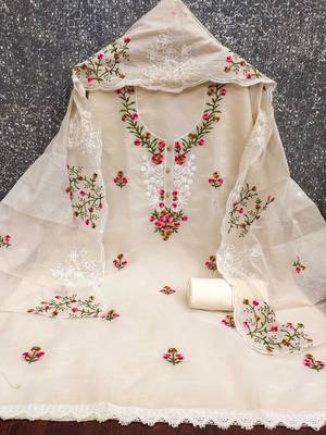 Women Cotton Blend Embroidered Dress Material 3