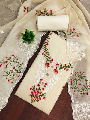 Women Cotton Blend Embroidered Dress Material 1