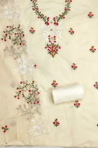 Women Cotton Blend Embroidered Dress Material