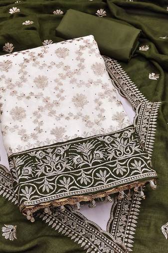 Women Silk Blend Embroidered Dress Material