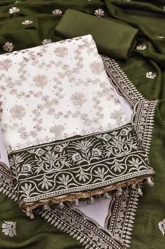 Women Silk Blend Embroidered Dress Material