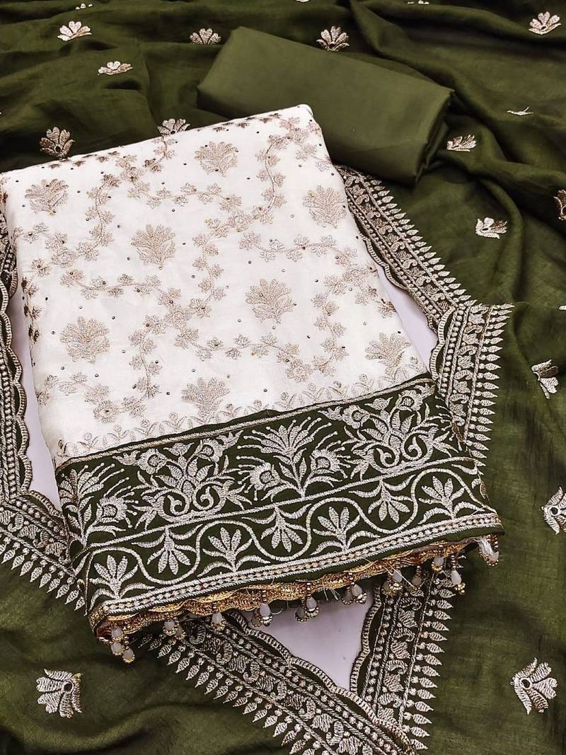 Women Silk Blend Embroidered Dress Material