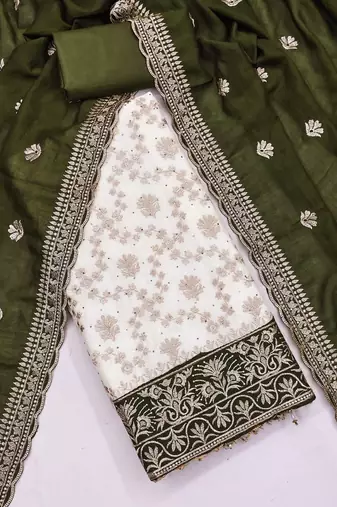 Women Silk Blend Embroidered Dress Material