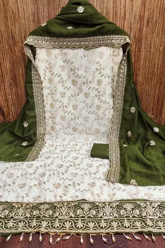 Women Silk Blend Embroidered Dress Material