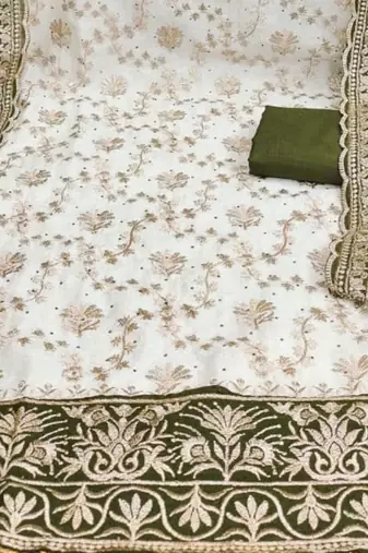 Women Silk Blend Embroidered Dress Material