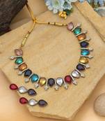 Vibrant gemstone multi color american diamond necklace set for elegant wedding guest wear