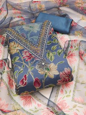 Embroidered Organza Unstitched Dress Material 1