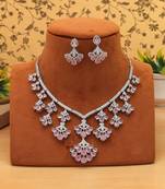 Charming rose pink color american diamond necklace set tailored for festive celebrations