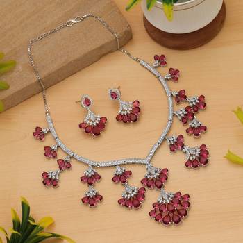 Vivid royal rani color american diamond necklace set ideal for grand wedding ceremonies 1