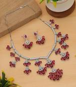 Vivid royal rani color american diamond necklace set ideal for grand wedding ceremonies