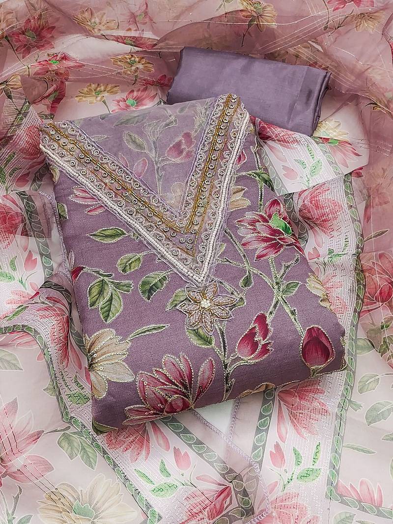 Embroidered Organza Unstitched Dress Material