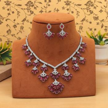 Vivid royal rani color american diamond necklace set ideal for grand wedding ceremonies 2