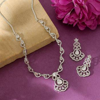 Pristine sterling silver color american diamond necklace set suitable for contemporary dresses 1