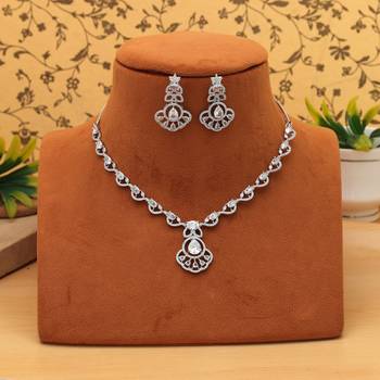 Pristine sterling silver color american diamond necklace set suitable for contemporary dresses 2