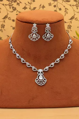 Pristine sterling silver color american diamond necklace set suitable for contemporary dresses