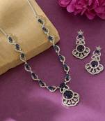 Majestic sapphire blue color american diamond necklace set for special occasion attire