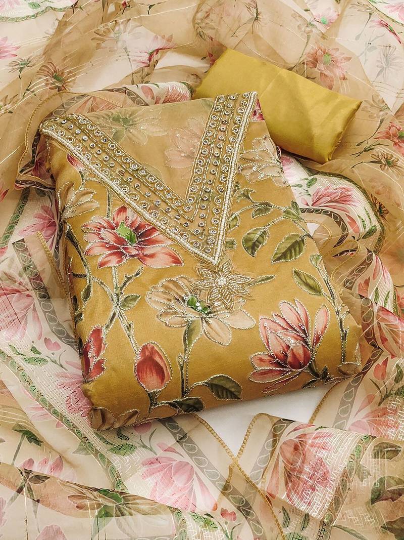 Embroidered Organza Unstitched Dress Material