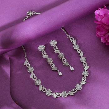 Radiant fine silver color american diamond necklace set created for formal evening gatherings 1