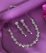 Radiant fine silver color american diamond necklace set created for formal evening gatherings