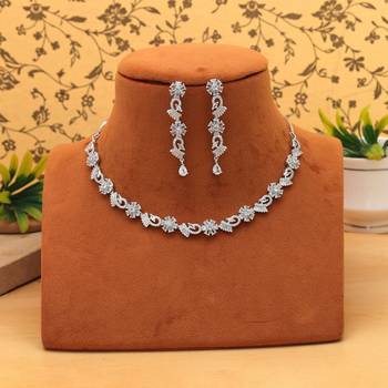 Radiant fine silver color american diamond necklace set created for formal evening gatherings 2