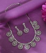 Sparkling diamond silver color american diamond necklace set perfect for receptions