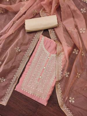 floral embroidered zari work unstitched dress material 1