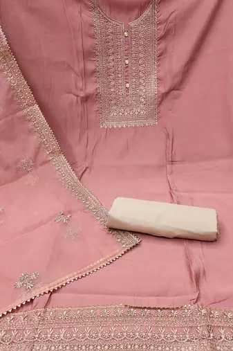 Floral Embroidered Zari Work Unstitched Dress Material
