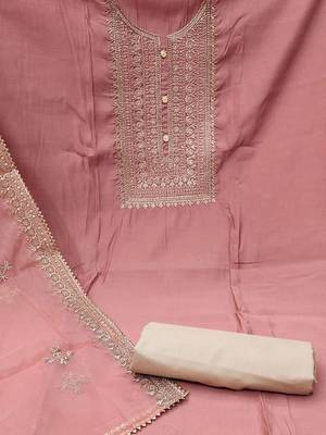 floral embroidered zari work unstitched dress material 4