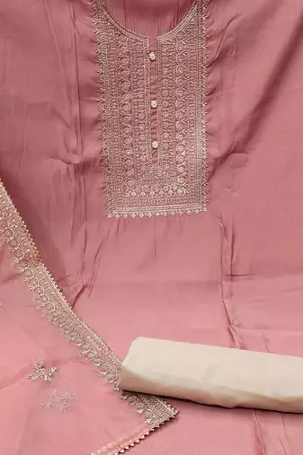 Floral Embroidered Zari Work Unstitched Dress Material