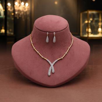 Crystal clear white color american diamond necklace set styled for evening functions 1