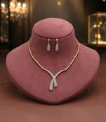 Crystal clear white color american diamond necklace set styled for evening functions