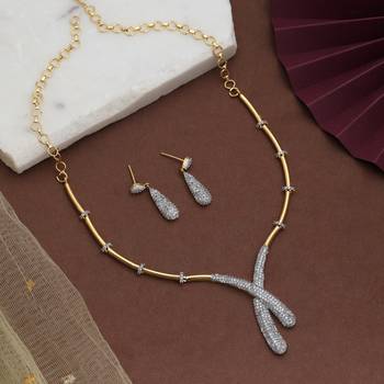 Crystal clear white color american diamond necklace set styled for evening functions 2