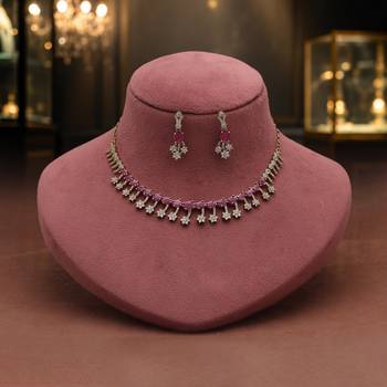 Soft delicate pink color american diamond necklace set created for minimalist festive outfits 2