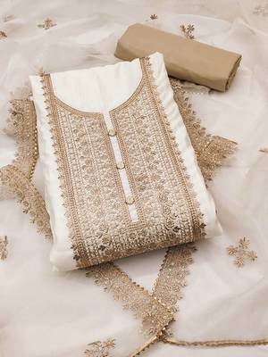 Floral Embroidered Zari Unstitched Dress Material 2