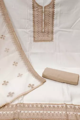 Floral Embroidered Zari Unstitched Dress Material